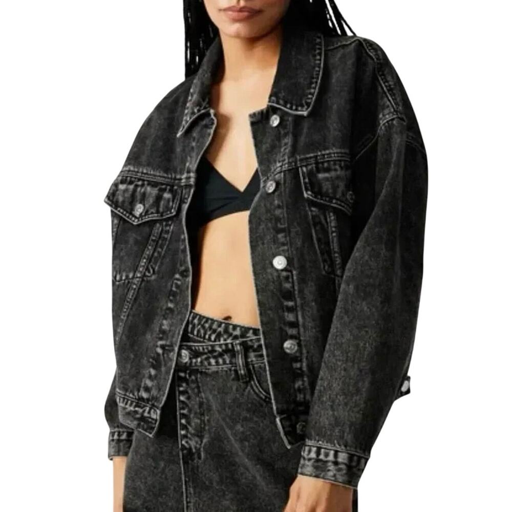 STEVE MADDEN Sienna Denim Jacket in Black, Size Small, New With Tag MSRP $99